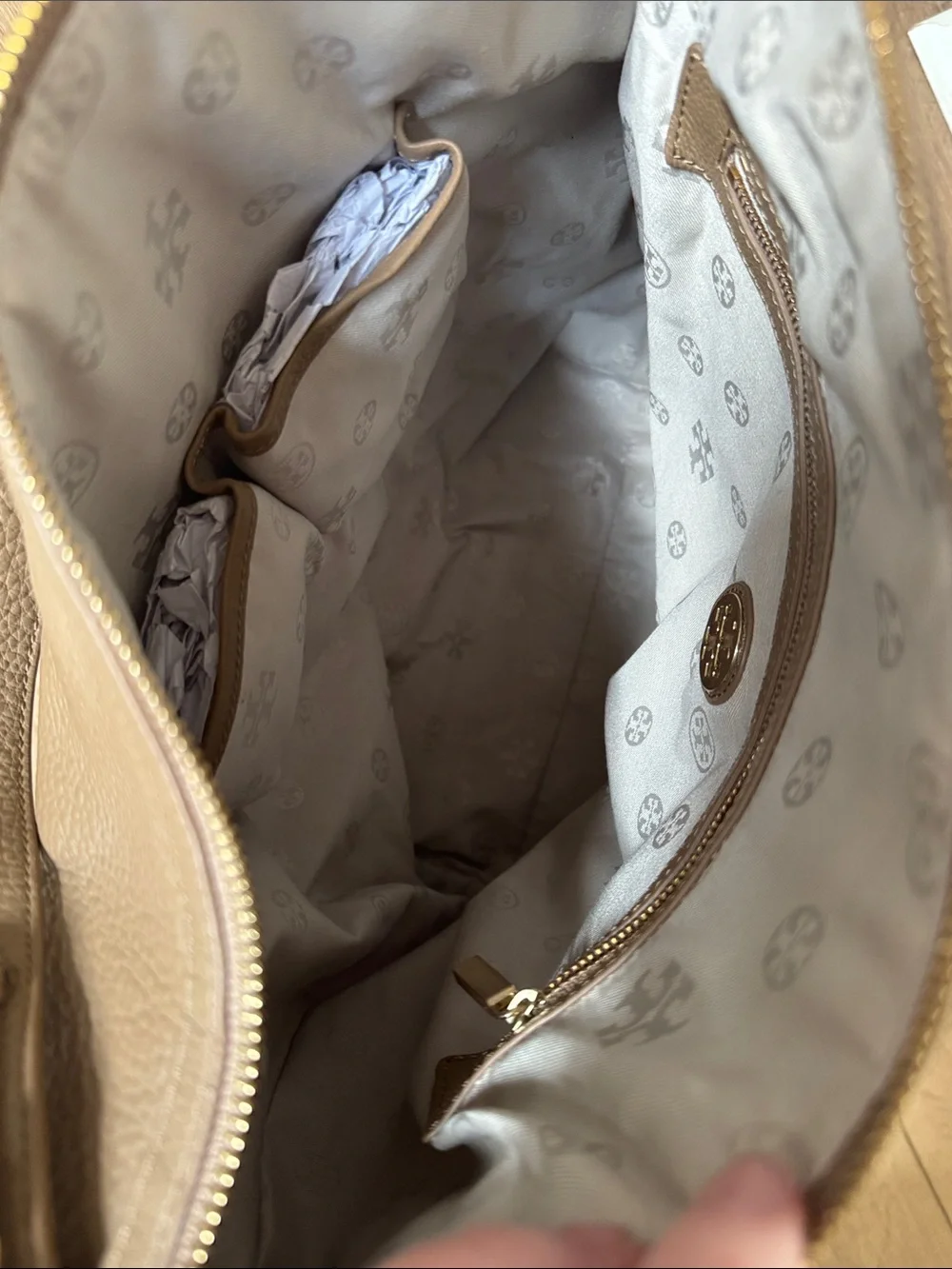 Tory Burch Tan Perforated Logo Leather Shoulder Bag